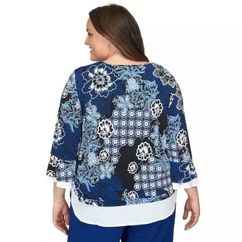 Топ размера плюс Alfred Dunner с цветочными рукавами и тканой отделкой Alfred Dunner