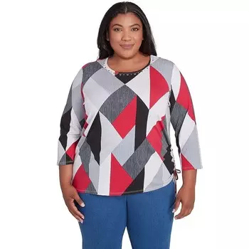 Топ размера плюс Alfred Dunner с витражным принтом и круглым вырезом, цвет Multi Neutral