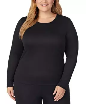 Топ размера плюс Climatesmart с круглым вырезом и длинными рукавами Cuddl Duds, черный
