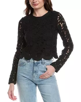 Топ Rebecca Taylor из смесового шелка с кружевом и бантом в стиле ретро, черный