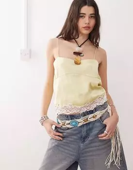 Топ Reclaimed Vintage с квадратным вырезом и кружевом в цвете «желтое масло»