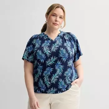 Топ реглан больших размеров со сборками Croft & Barrow, цвет navy palm