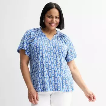 Топ реглан больших размеров со сборками Croft & Barrow, цвет blue soft tile