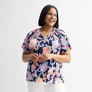 Топ реглан больших размеров со сборками Croft & Barrow, цвет navy crafted garden