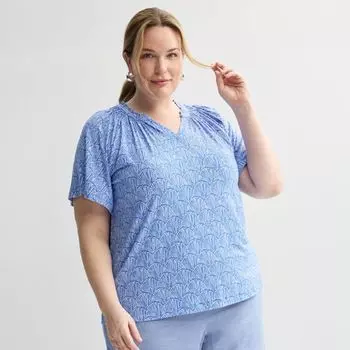 Топ реглан больших размеров со сборками Croft & Barrow, цвет blue shell tile