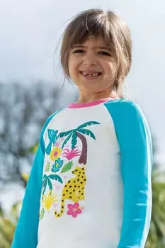 Топ реглан с длинными рукавами и принтом джунглей из органического хлопка Frugi, белый