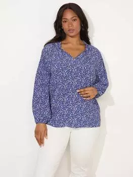 Топ-реглан с гофрированным рукавом curve ditsy Live Unlimited, синий