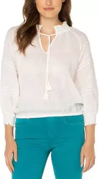 Топ реглан с открытым круглым вырезом и защипами Liverpool Los Angeles, белый