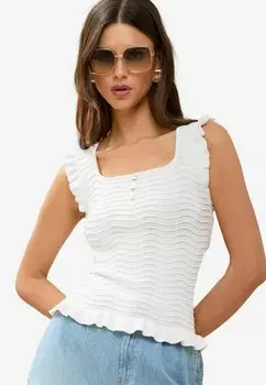 Топ REGULAR FIT - WAVE STITCH FRILL RUFFLE SHELL BUTTON SQUARE NECK Lipsy, белый