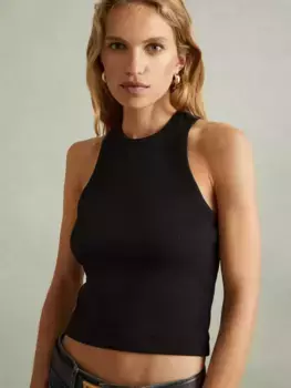 Топ Reiss Andi Cropped Rib Vest, черный
