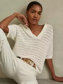 Топ Reiss Carla Knitted Polo, слоновая кость