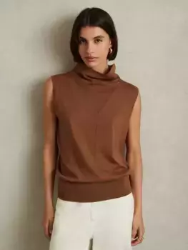 Топ Reiss Harper Slouch Neck Wool Knit Sleeveless, цвет toffee