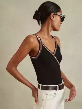 Топ Reiss Kiki Crochet Stitch Trim Rib Knit Vest, цвет black/multi