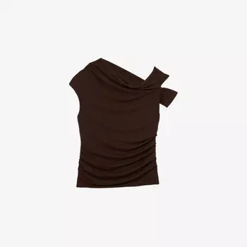 Топ Reiss с открытыми плечами и оборками из эластичного джерси, коричневый