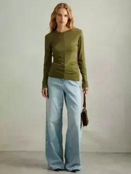 Топ Reiss Sierra Wool Blend Ruched, зеленый
