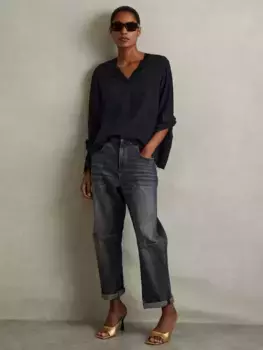 Топ Reiss Tash Relaxed High-Low V-Neck, темно-синий