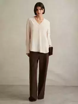 Топ Reiss Tash Relaxed High-Low V-Neck, цвет pale/pink