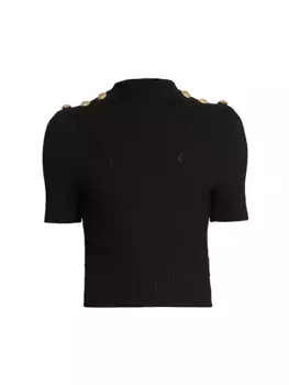 Топ рельефной вязки с короткими рукавами Balmain, черный