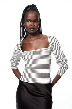 Топ рельефной вязки с вырезом сердечком H&M, белый