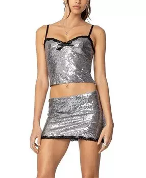 Топ Revel с кружевной отделкой и пайетками Edikted, серебряный