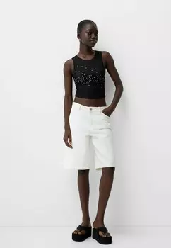 Топ RHINESTONE SLEEVELESS Bershka, черный