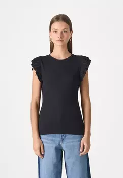 Топ RIBBED RUFFLE GAP, черный