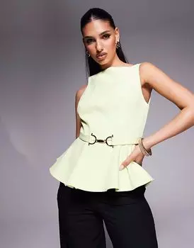 Топ River Island с баской и швами зеленого цвета