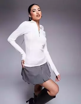 Топ River Island с длинными рукавами, застежкой-молнией спереди, в рубчик, белого цвета
