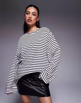 Топ River Island с полосками на манжетах на рукавах, черный