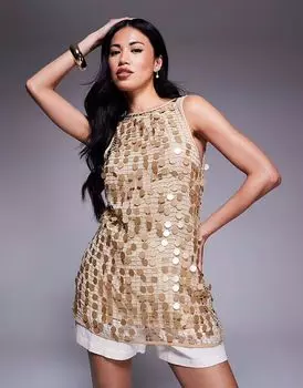 Топ River Island sequin tunic top in gold