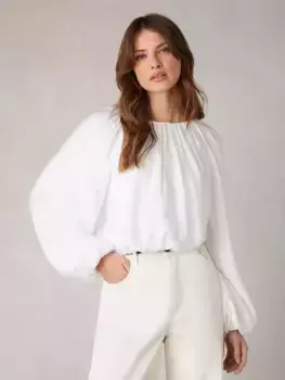 Топ Ro&Zo Blouson Sleeve Bubble Hem, белый