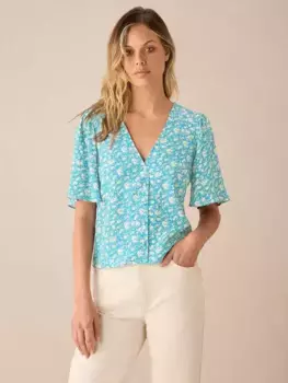 Топ Ro&Zo Ditsy Print Flutter Sleeve, синий