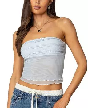 Топ Rori с рюшами из прозрачной трикотажной сетки Edikted, синий