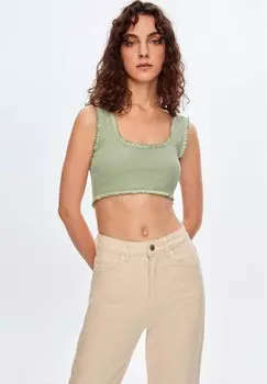 Топ ROUND NECK RUFFLE CROP adL, зеленый