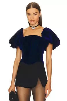 Топ Rozie Corsets Velvet Puff Sleeve Corset, синий