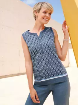 Топ-рубашка Classic Basics, цвет Rauchblau-Ecru-Bedruckt