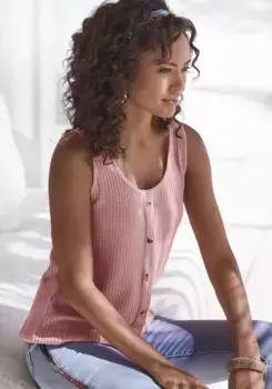 Топ-рубашка LASCANA (1 шт.), верх из мягкого пике, цвет Beere