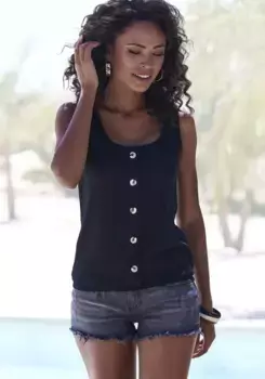 Топ-рубашка LASCANA (1 шт.), верх из мягкого пике, черный