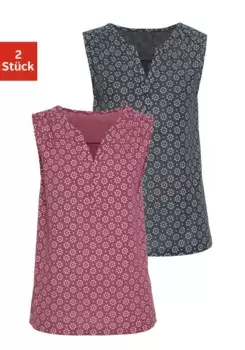 Топ-рубашка LASCANA (2 шт. в упаковке), с небольшой сборкой на плечах, синий