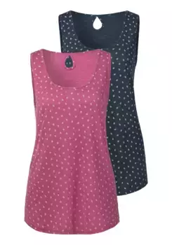 Топ-рубашка LASCANA (2 шт. в упаковке) с милым принтом в виде листьев и вырезом на шее, темно-синий