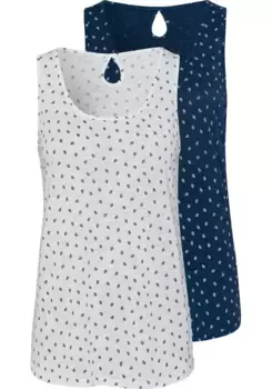 Топ-рубашка LASCANA (2 шт. в упаковке) с милым принтом в виде листьев и вырезом на шее, синий