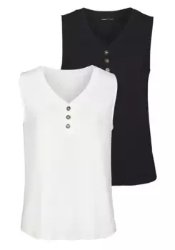 Топ-рубашка LASCANA (2 шт. в упаковке), топ с декоративной планкой на пуговицах из смесовой вискозы, черный