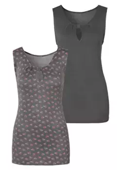 Топ-рубашка LASCANA (2 шт. в упаковке) с небольшим вырезом на горловине, серый