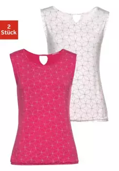 Топ-рубашка LASCANA (2 шт. в упаковке) с небольшим вырезом на шее, белый