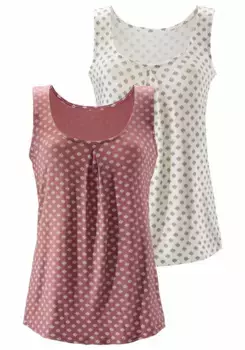Топ-рубашка LASCANA (2 шт. в упаковке), со складкой в горловине, цвет Beere, Creme