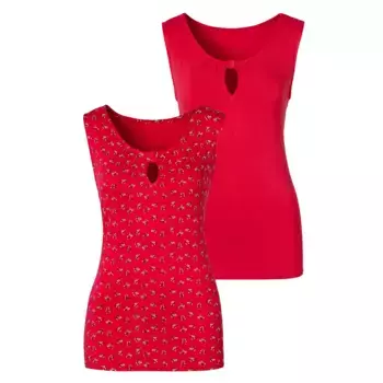 Топ-рубашка LASCANA (2 шт. в упаковке) с небольшим вырезом на горловине, красный