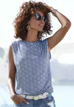 Топ-рубашка LASCANA, с принтом по всей поверхности, свободного кроя, синий