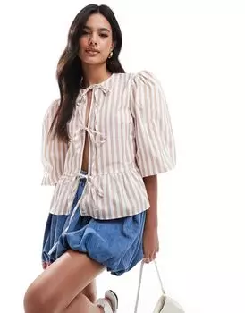 Топ-рубашка с баской и баской из хлопкового поплина ASOS DESIGN в естественную полоску