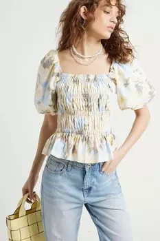 Топ-Рубашка с цветочным принтом River Island, желтый