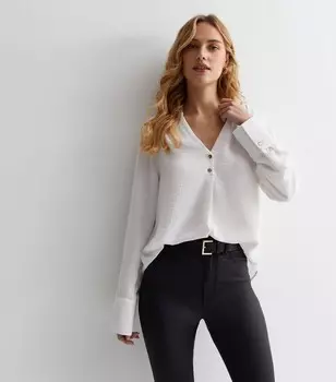 Топ-рубашка с длинными рукавами и V-образным вырезом New Look, белый